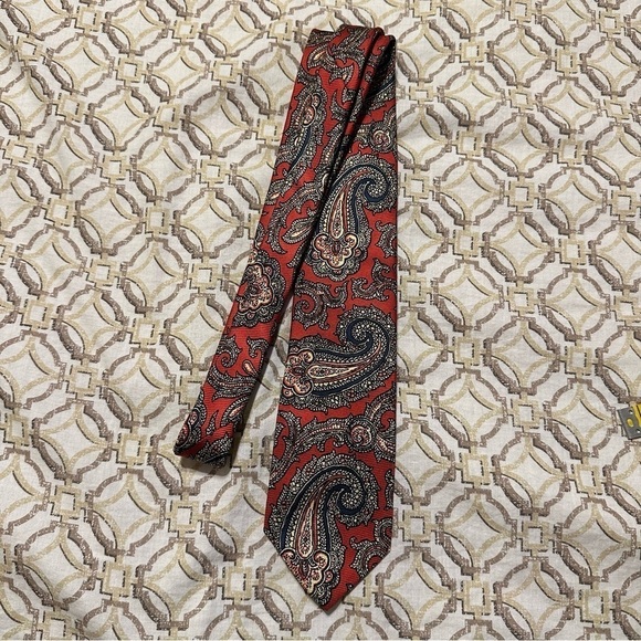Polo Ralph Lauren Tie Paisley Orange & Gray Silk Made in USA by Hand 54” x 3” - Picture 5 of 8